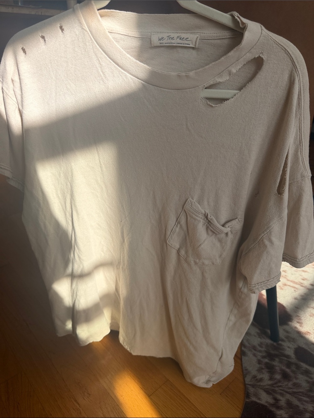 We The Free Distressed Pocket Tee - Creamy Beige